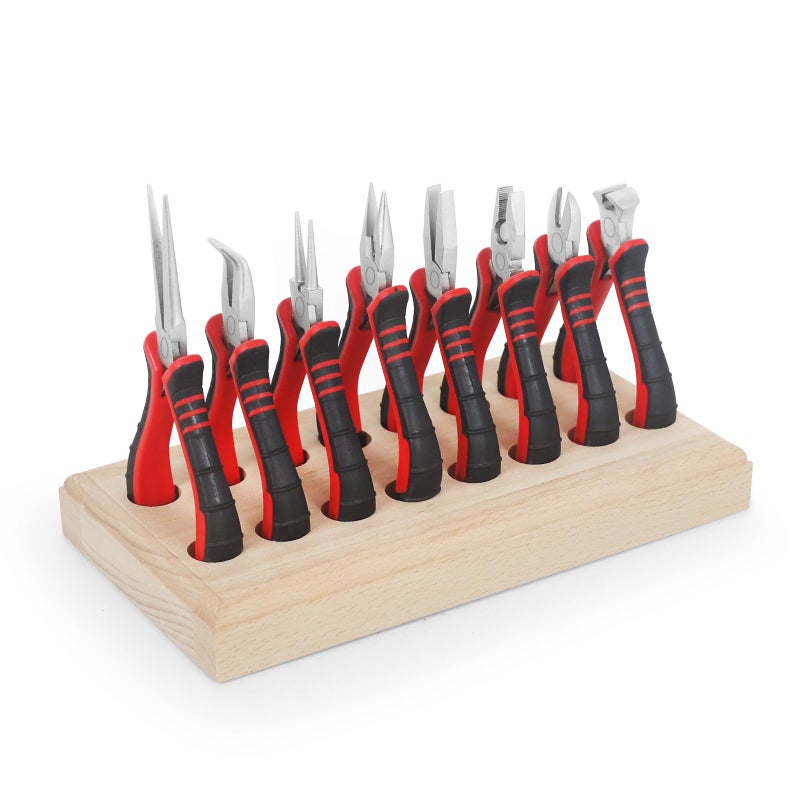 NEWACALOX Jewelry Pliers Sets Jewelers Making Tools Kit, Professional 8 piece Mini Wire Plier with Wood Holder for Beading, Crafting, Crimping, Cutting, Repair, Wrapping, Complete Quality for Adults Starter - Image 1